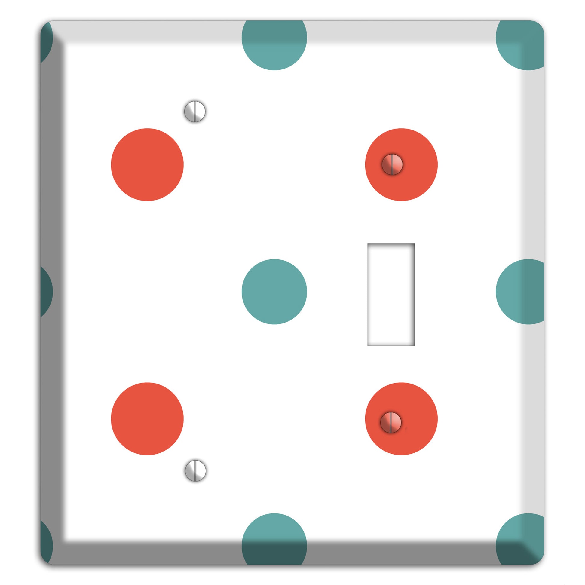 Aqua and Coral Medium Polka Dots Blank / Toggle Wallplate
