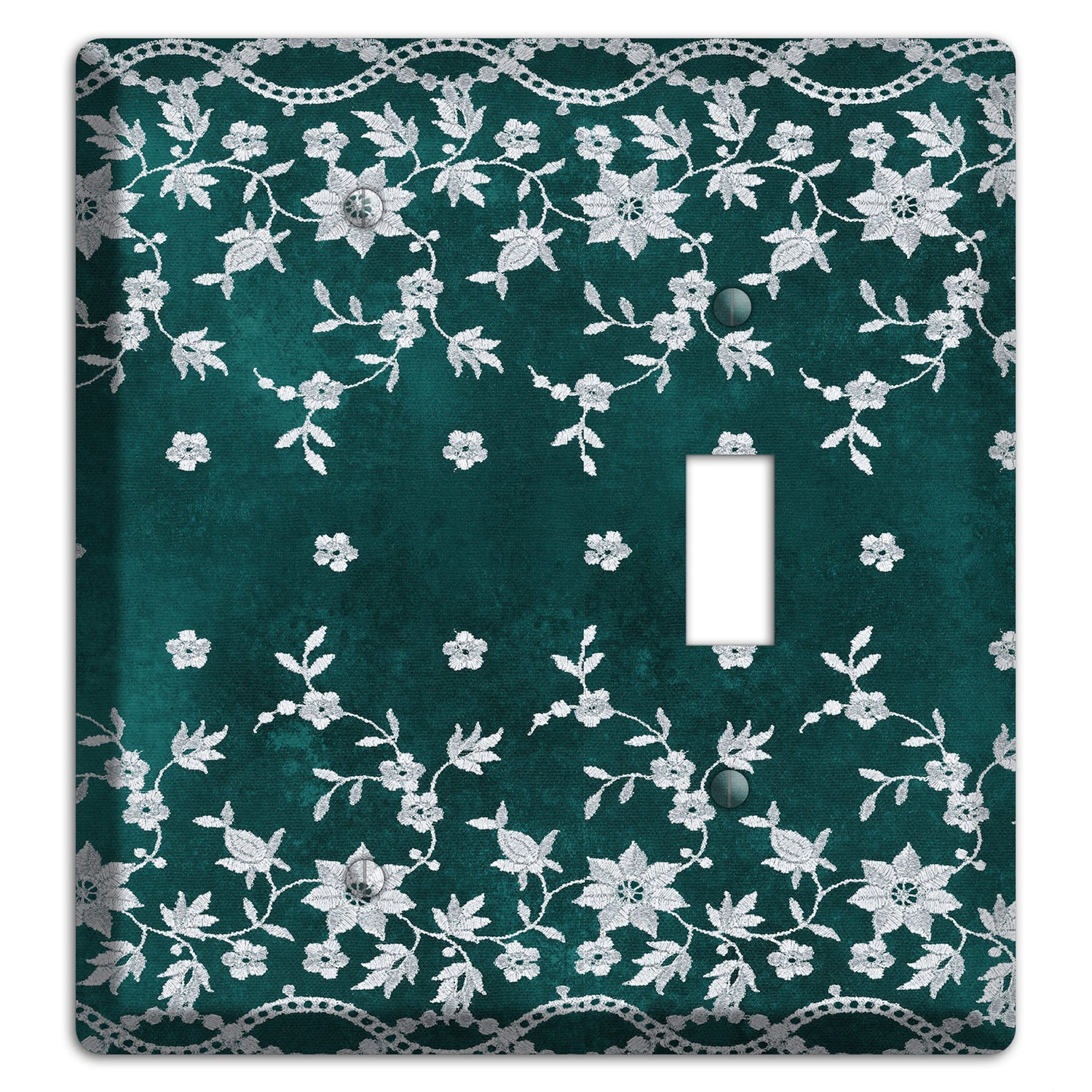 Embroidered Floral Teal Blank / Toggle Wallplate