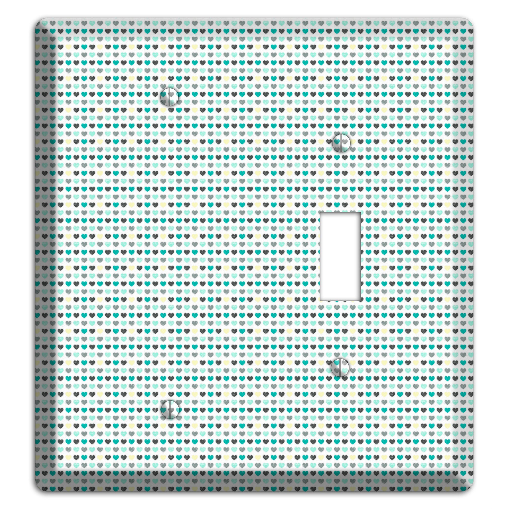 Multi Teal Grey Yellow Optical Hearts Blank / Toggle Wallplate