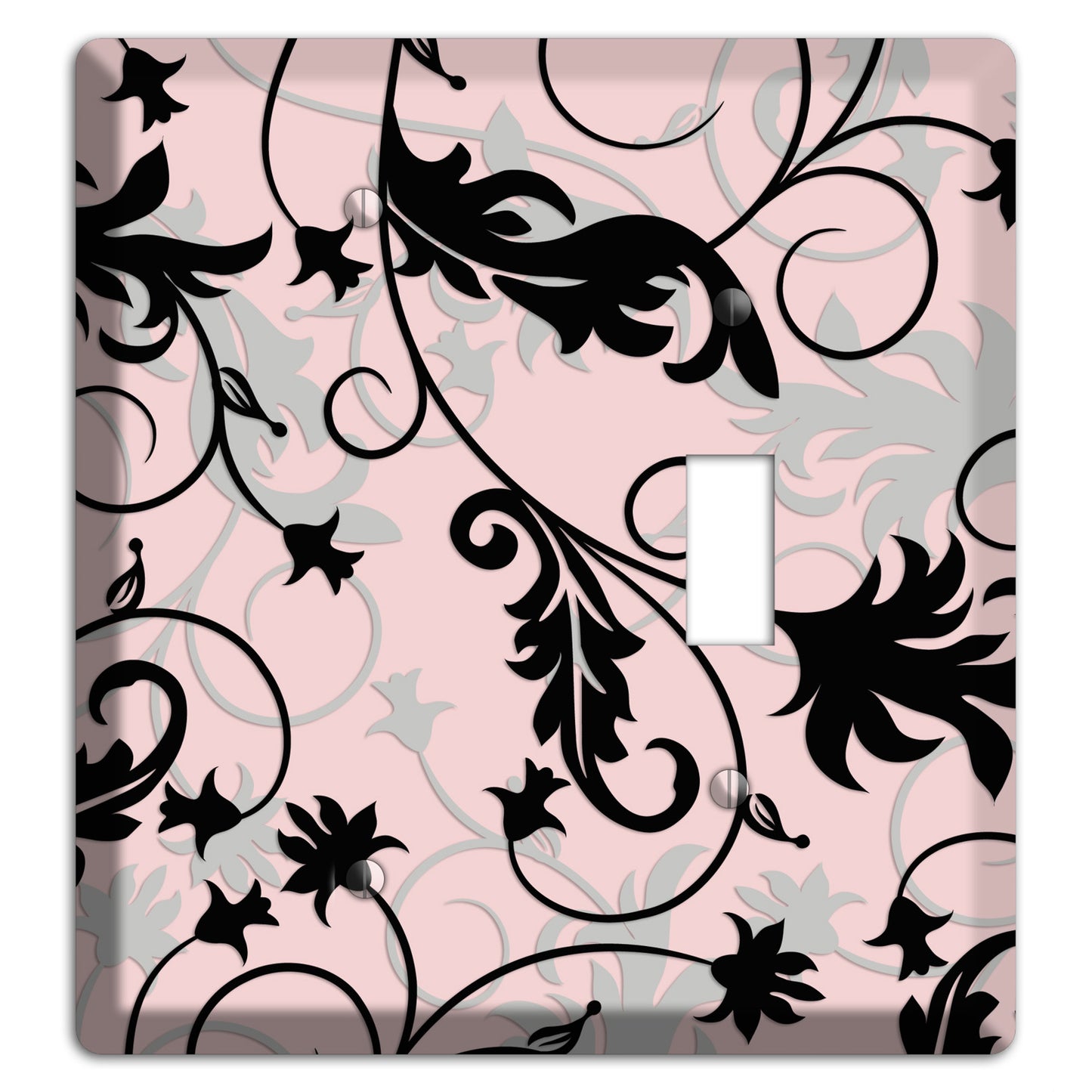 Dusty Pink Grey Black Victorian Sprig Blank / Toggle Wallplate