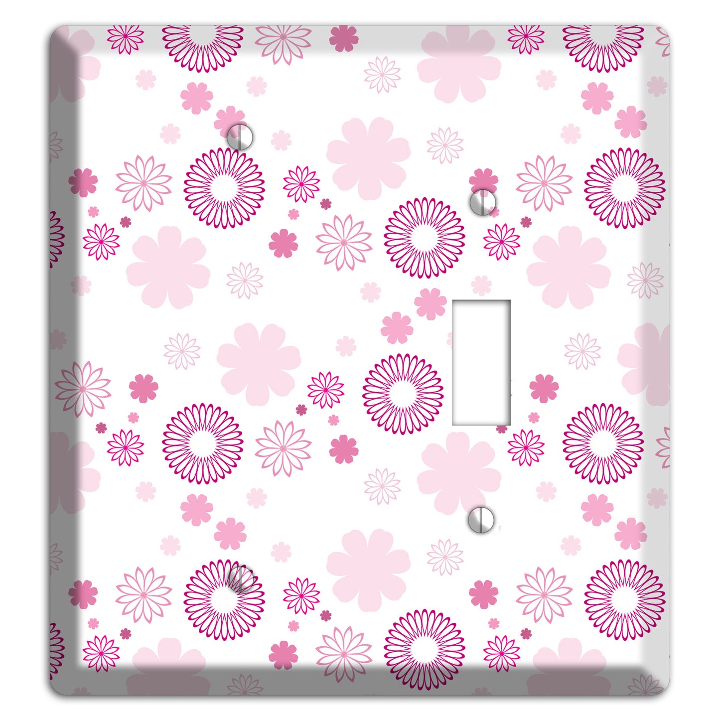 White with Pink and Purple Floral Contour Retro Burst Blank / Toggle Wallplate