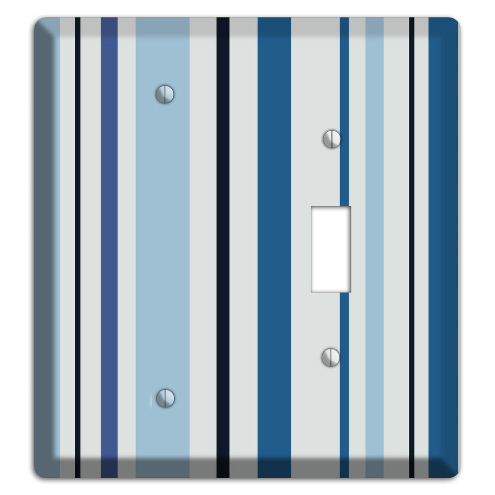 Multi White and Blue Vertical Stripe Blank / Toggle Wallplate