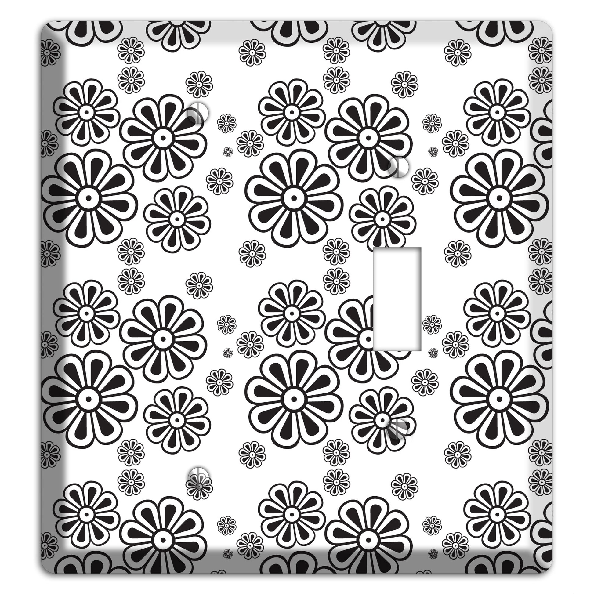 White With Black Small Retro Floral Contour Blank / Toggle Wallplate