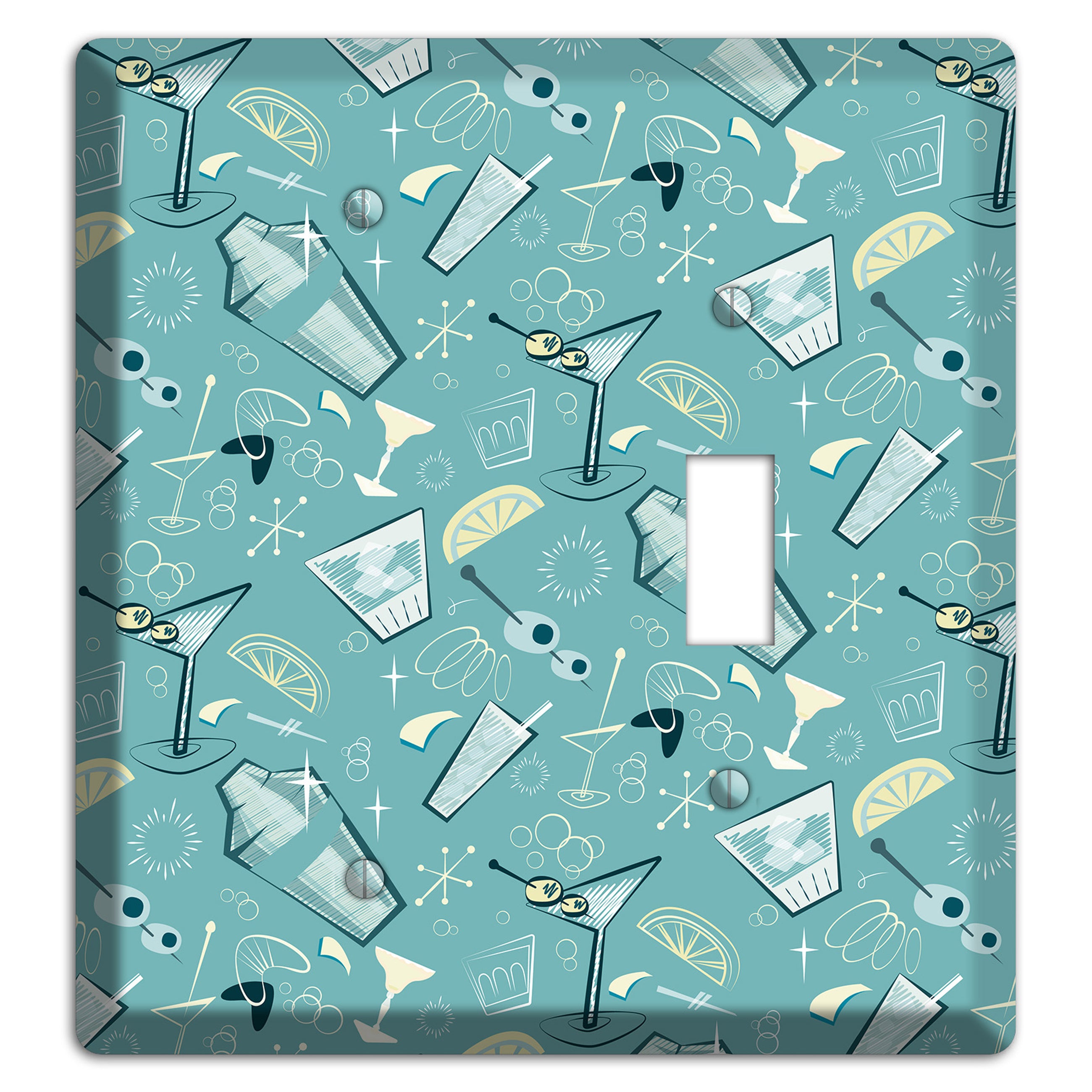 Retro Cocktails Teal Blank / Toggle Wallplate