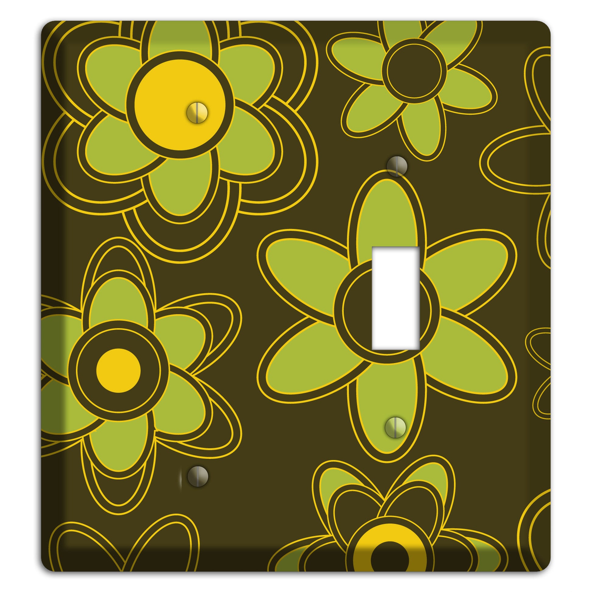 Brown with Lime Retro Floral Contour Blank / Toggle Wallplate