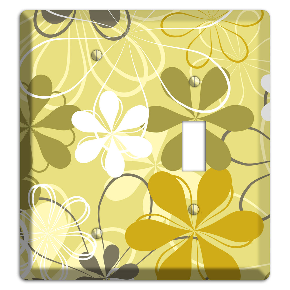 Olive Retro Flowers Blank / Toggle Wallplate