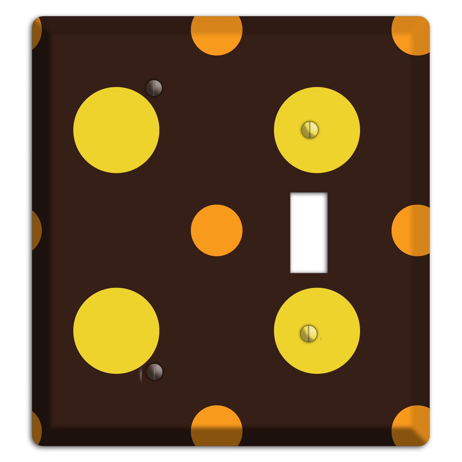 Black with Yellow and Orange Multi Medium Polka Dots Blank / Toggle Wallplate