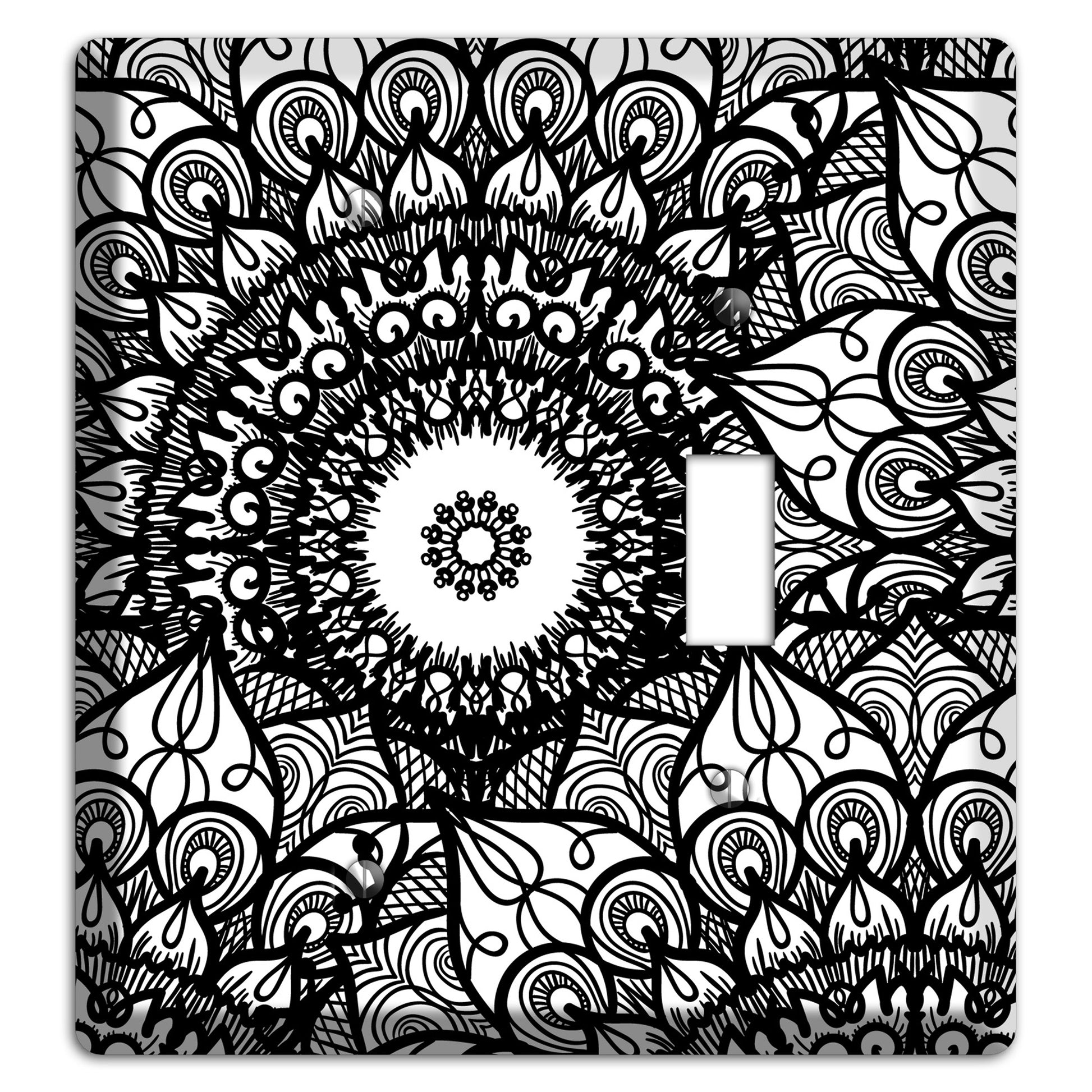 Mandala Black and White Style V Cover Plates Blank / Toggle Wallplate