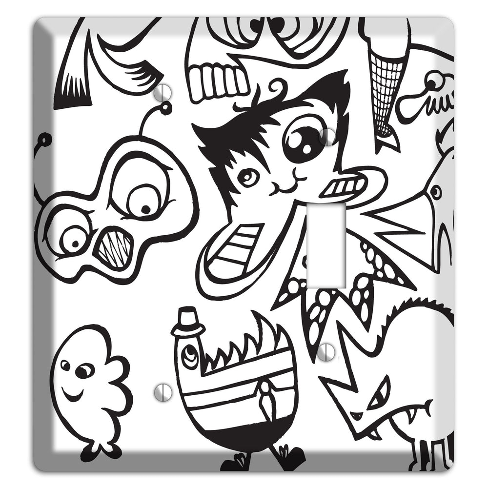 Black and White Whimsical Faces 3 Blank / Toggle Wallplate