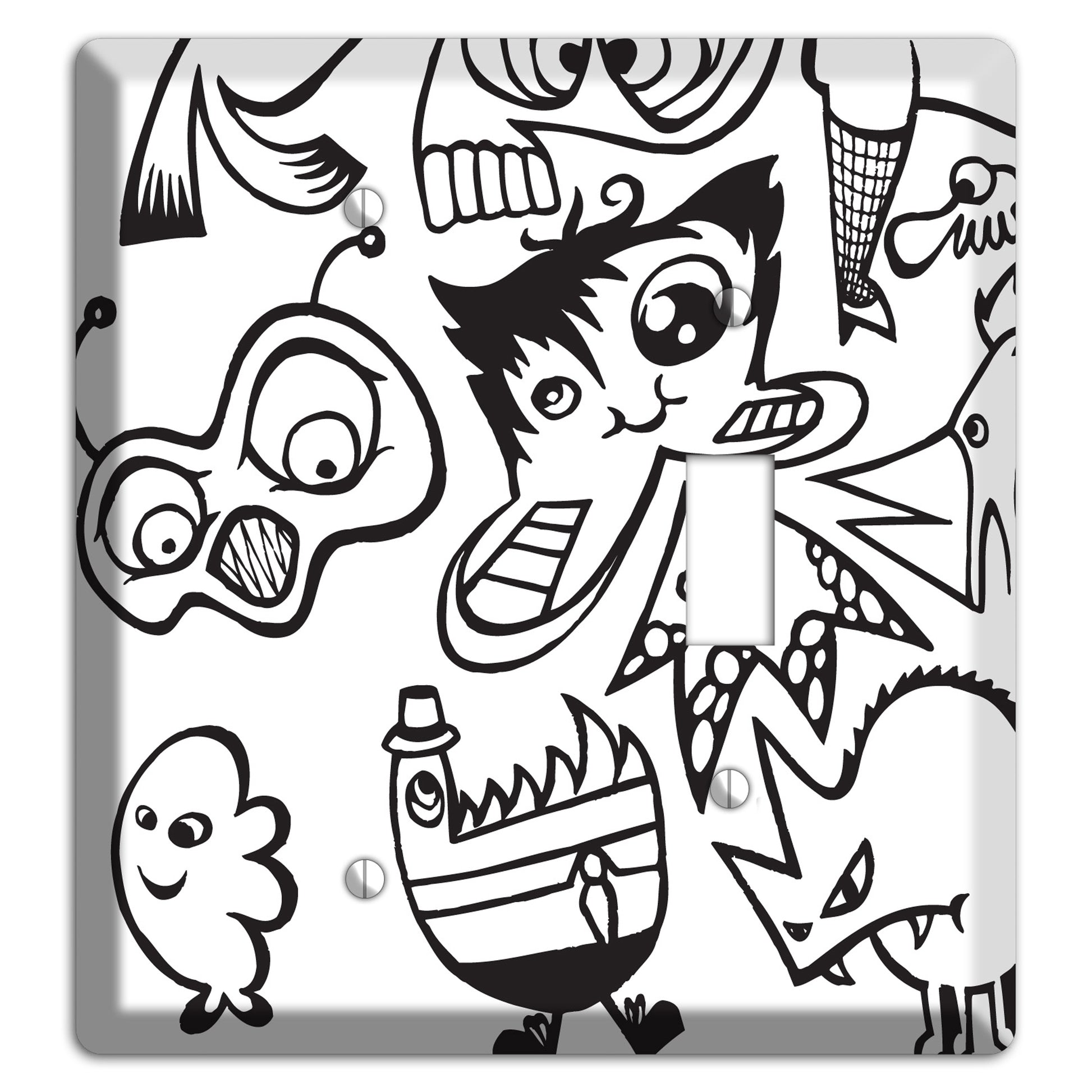 Black and White Whimsical Faces 3 Blank / Toggle Wallplate