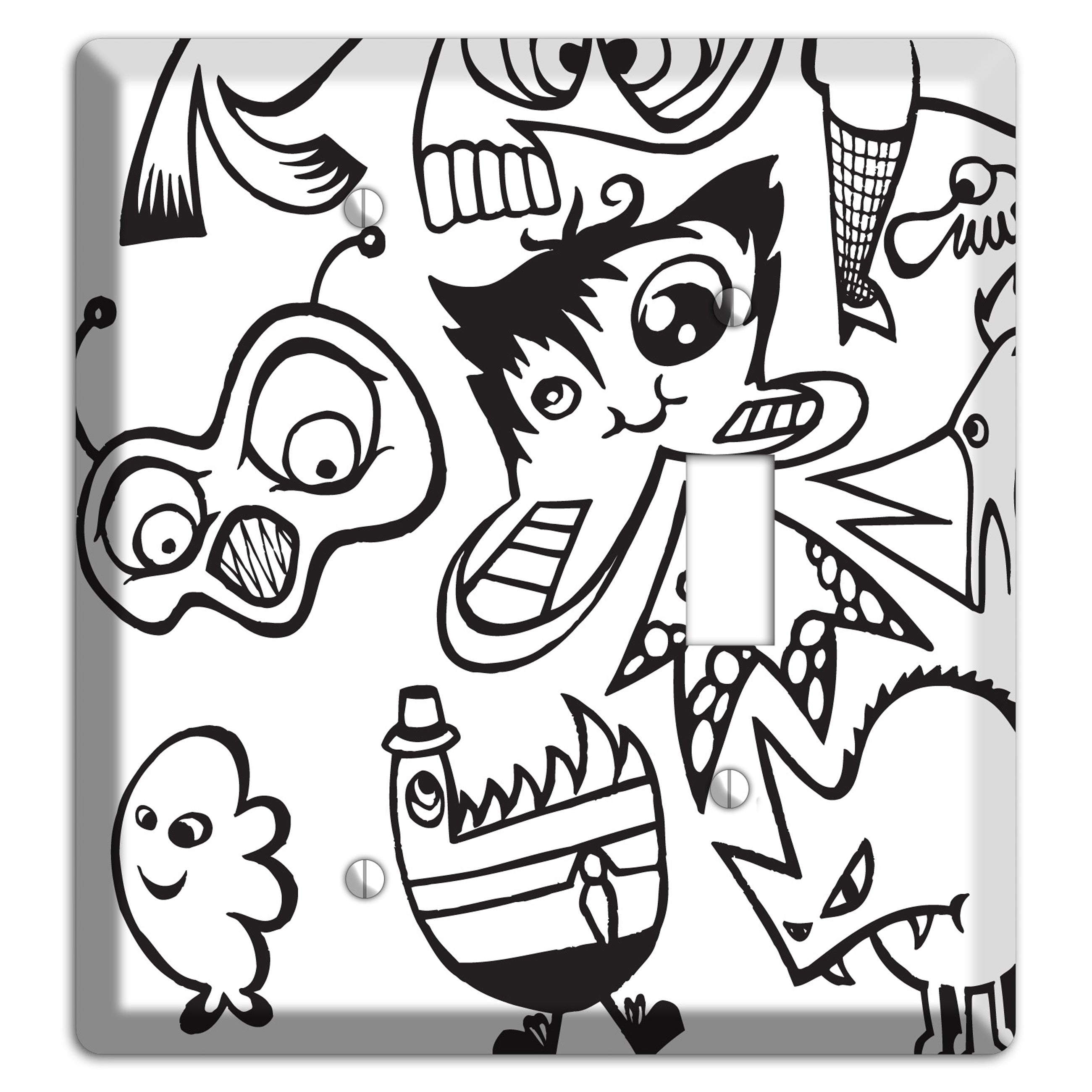 Black and White Whimsical Faces 3 Blank / Toggle Wallplate