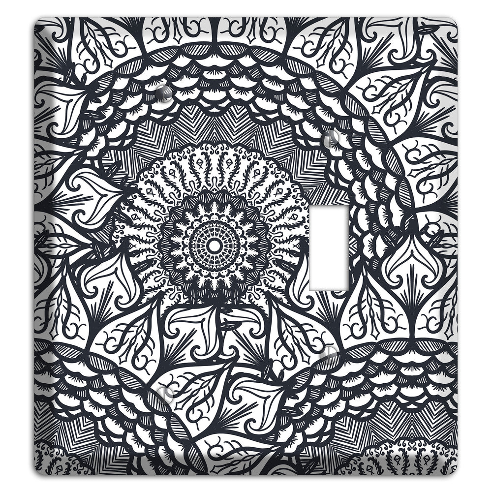 Mandala Black and White Style L Cover Plates Blank / Toggle Wallplate
