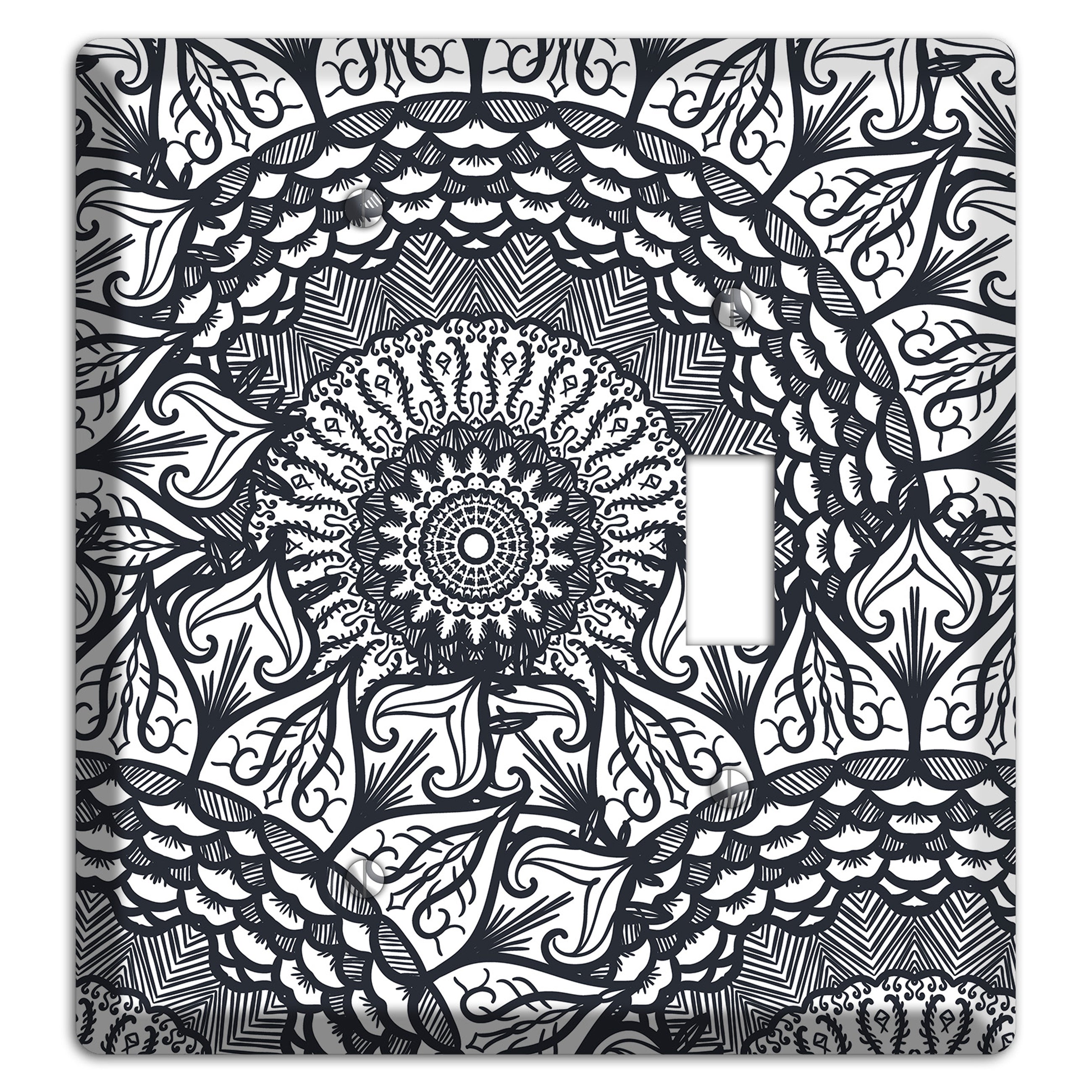 Mandala Black and White Style L Cover Plates Blank / Toggle Wallplate