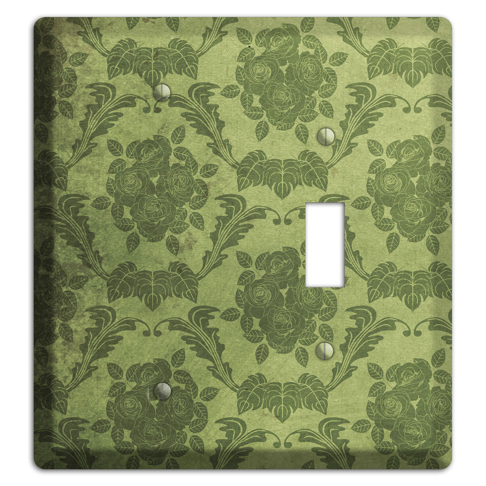 Green Smoke Vintage Rose Damask Blank / Toggle Wallplate