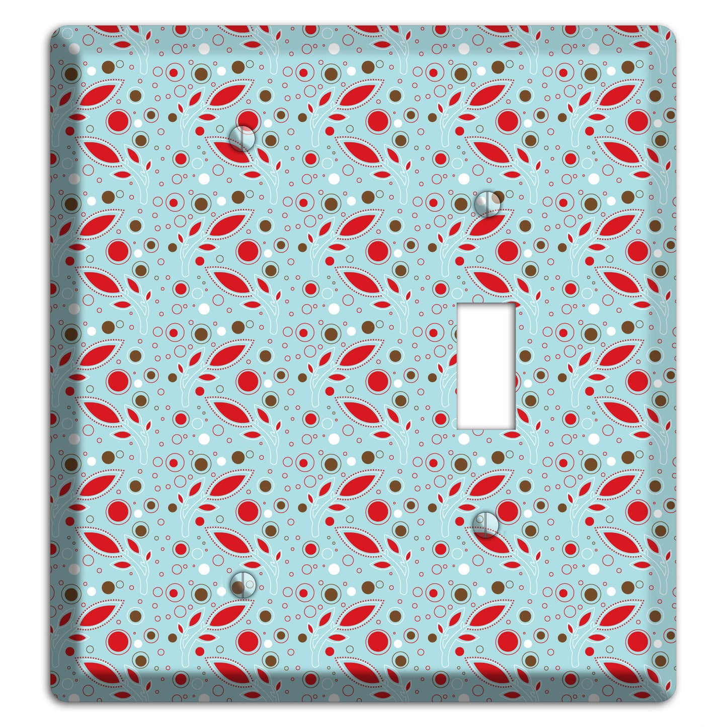 Dusty Blue with Red and Brown Retro Sprig Blank / Toggle Wallplate