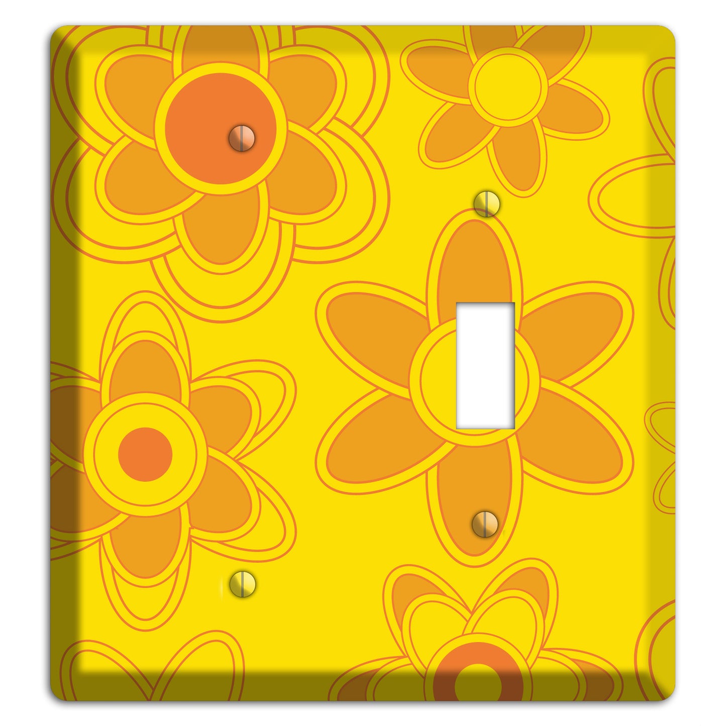 Yellow with Orange Retro Floral Contour Blank / Toggle Wallplate