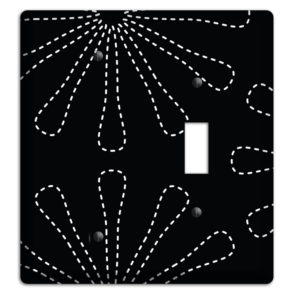 Black with White Retro Stipple Floral Contour Blank / Toggle Wallplate