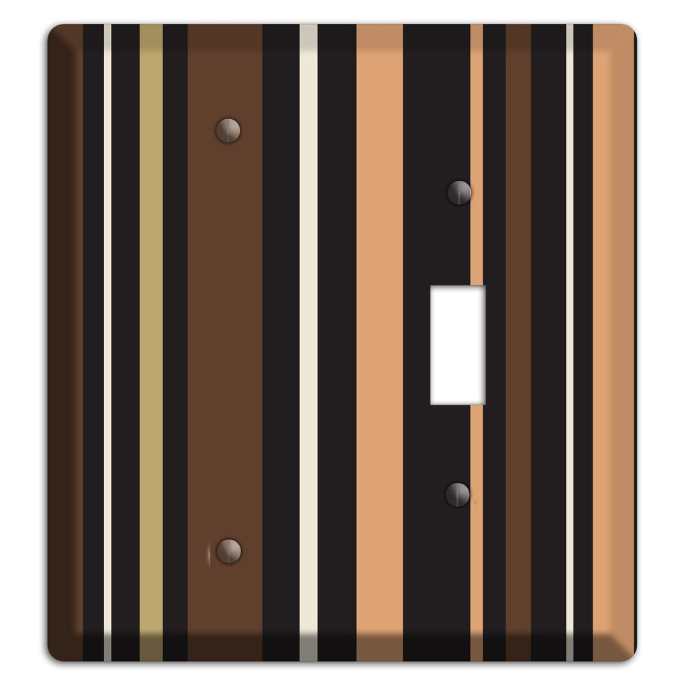 Multi Brown and Coral Vertical Stripe Blank / Toggle Wallplate