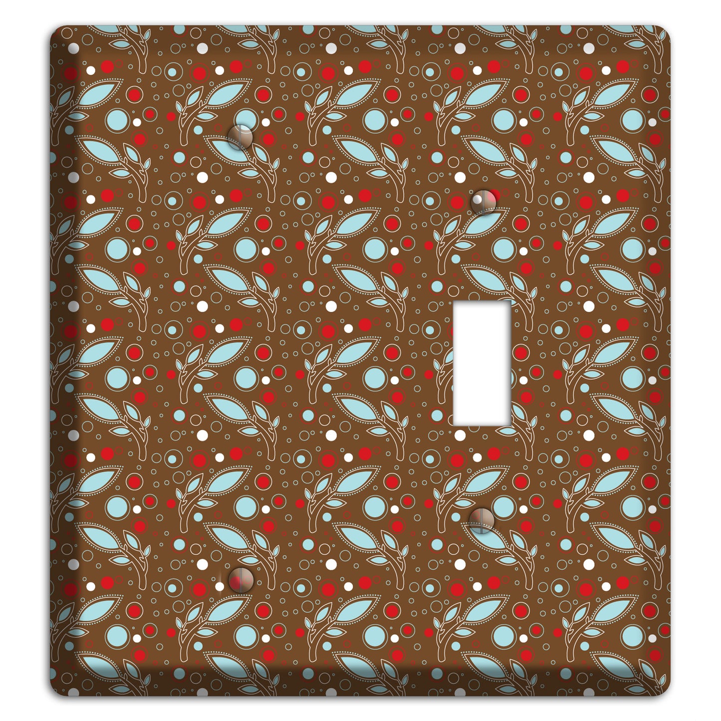 Brown with Red and Dusty Blue Retro Sprig Blank / Toggle Wallplate