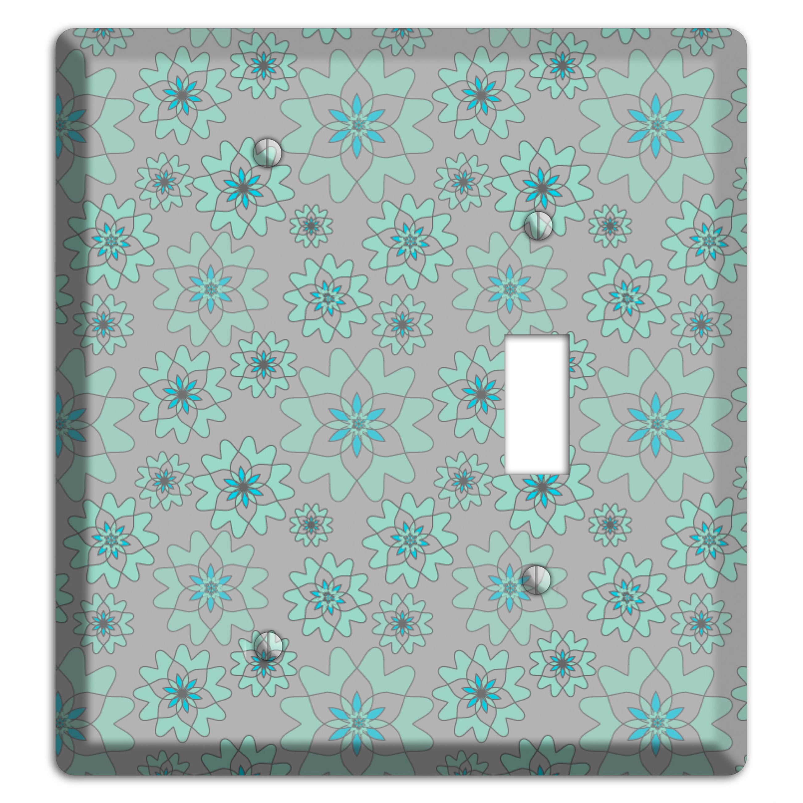 Grey with Aqua Retro Suzani Blank / Toggle Wallplate