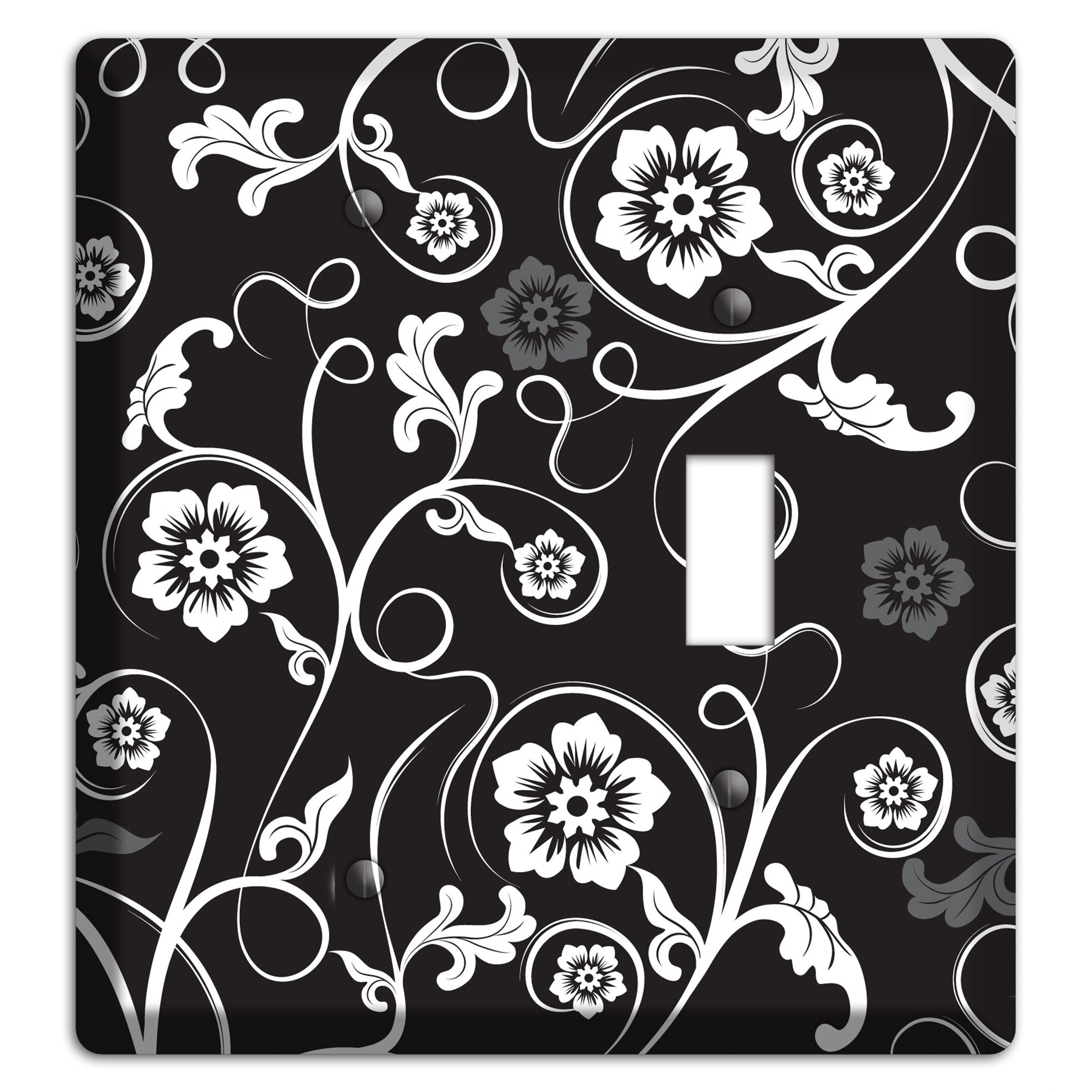 Black with White Flower Sprig Blank / Toggle Wallplate