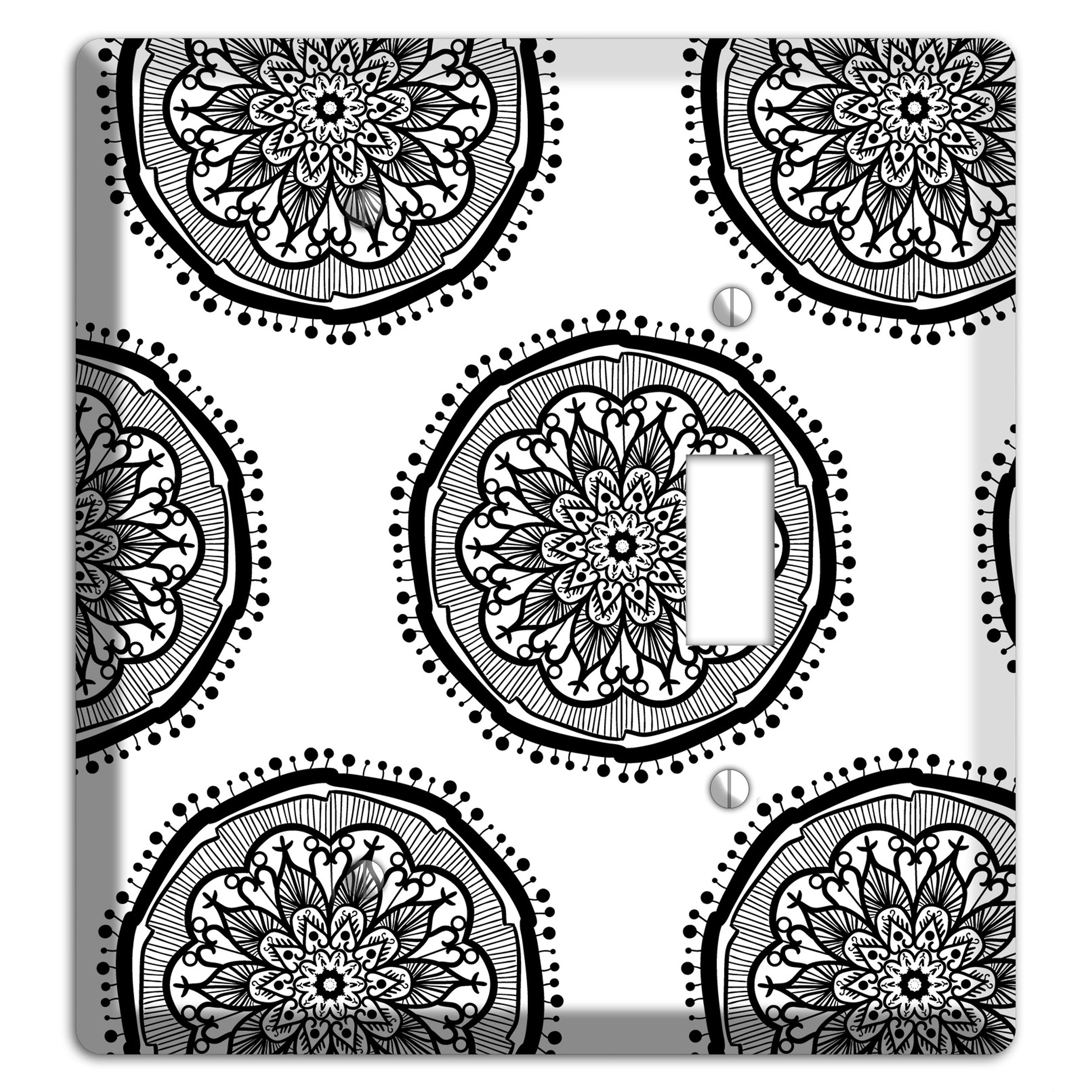 Mandala Black and White Style R Cover Plates Blank / Toggle Wallplate