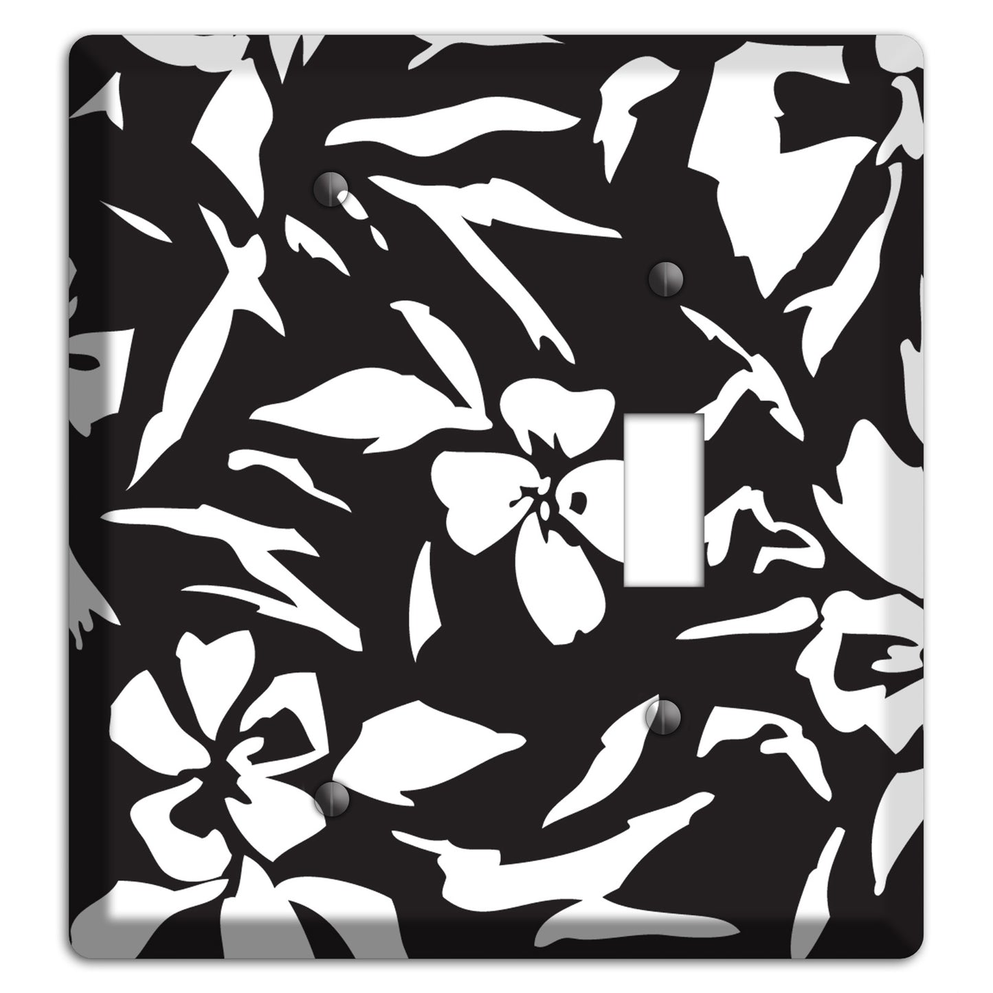 Black with White Woodcut Floral Blank / Toggle Wallplate
