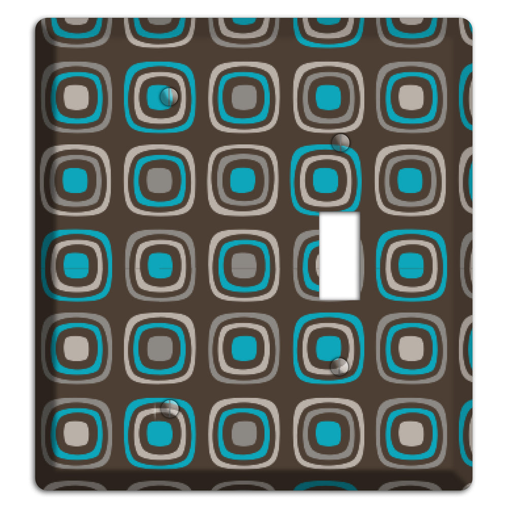 Multi Brown and Turquoise Retro Squares Blank / Toggle Wallplate