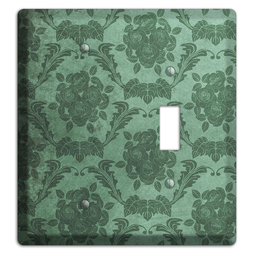 Viridian Green Vintage Rose Damask Blank / Toggle Wallplate