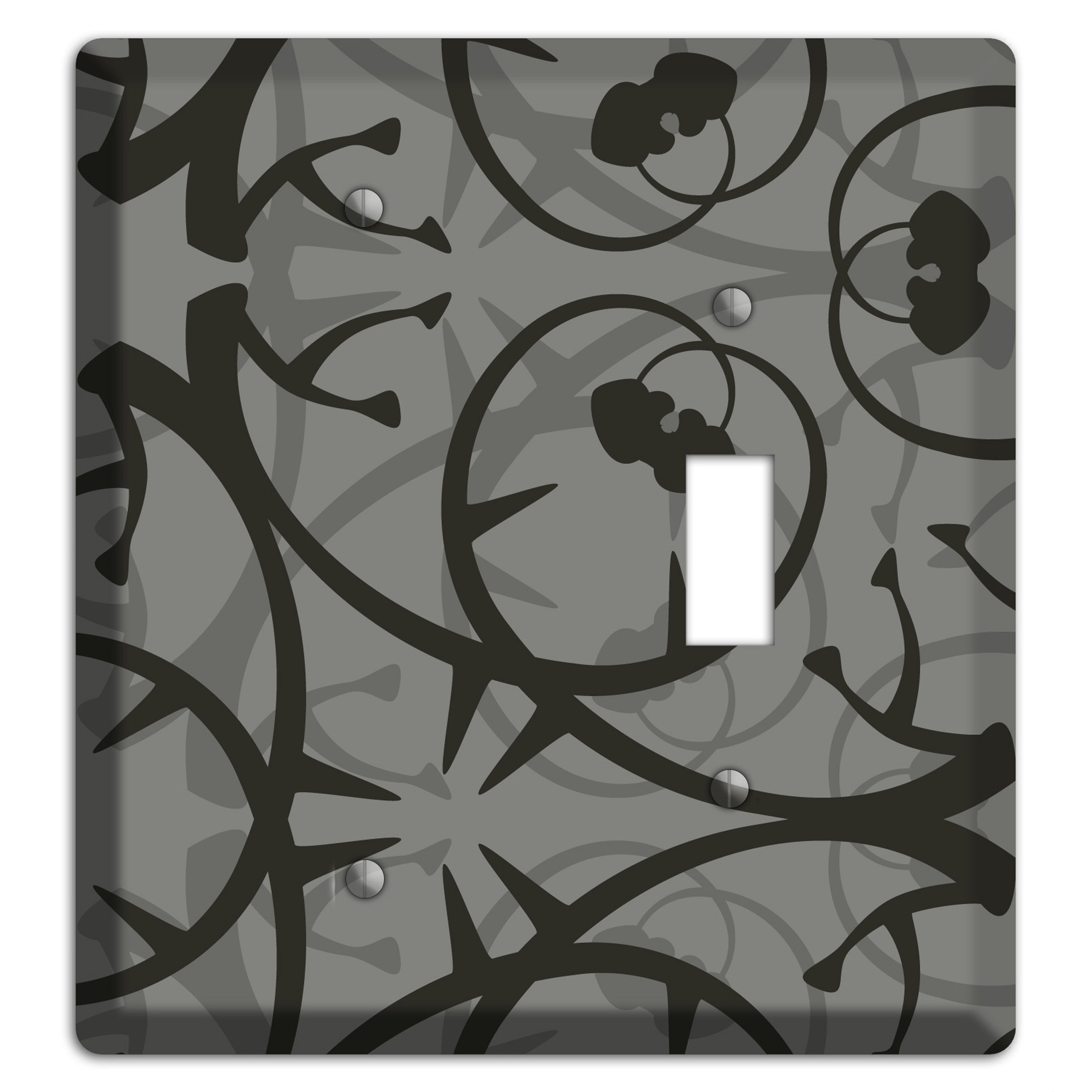 Grey with Black Retro Sprig Blank / Toggle Wallplate