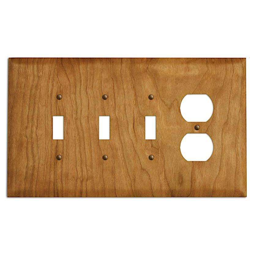 Cherry Wood 3 Toggle / Duplex Outlet Cover Plate:Wallplates.com