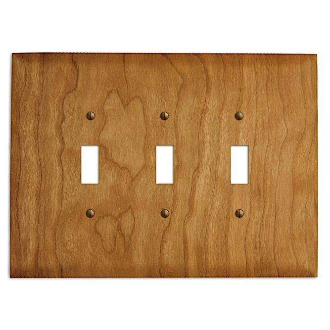 Cherry Wood Triple Toggle Switchplate:Wallplates.com