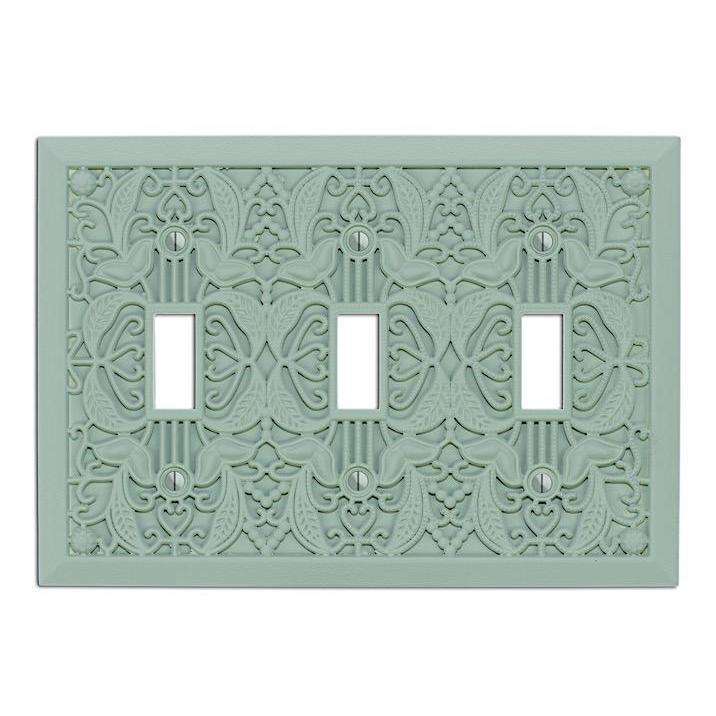 Tower Ash Green Filigree Shabby Chic Triple Toggle:Wallplatesonline.com