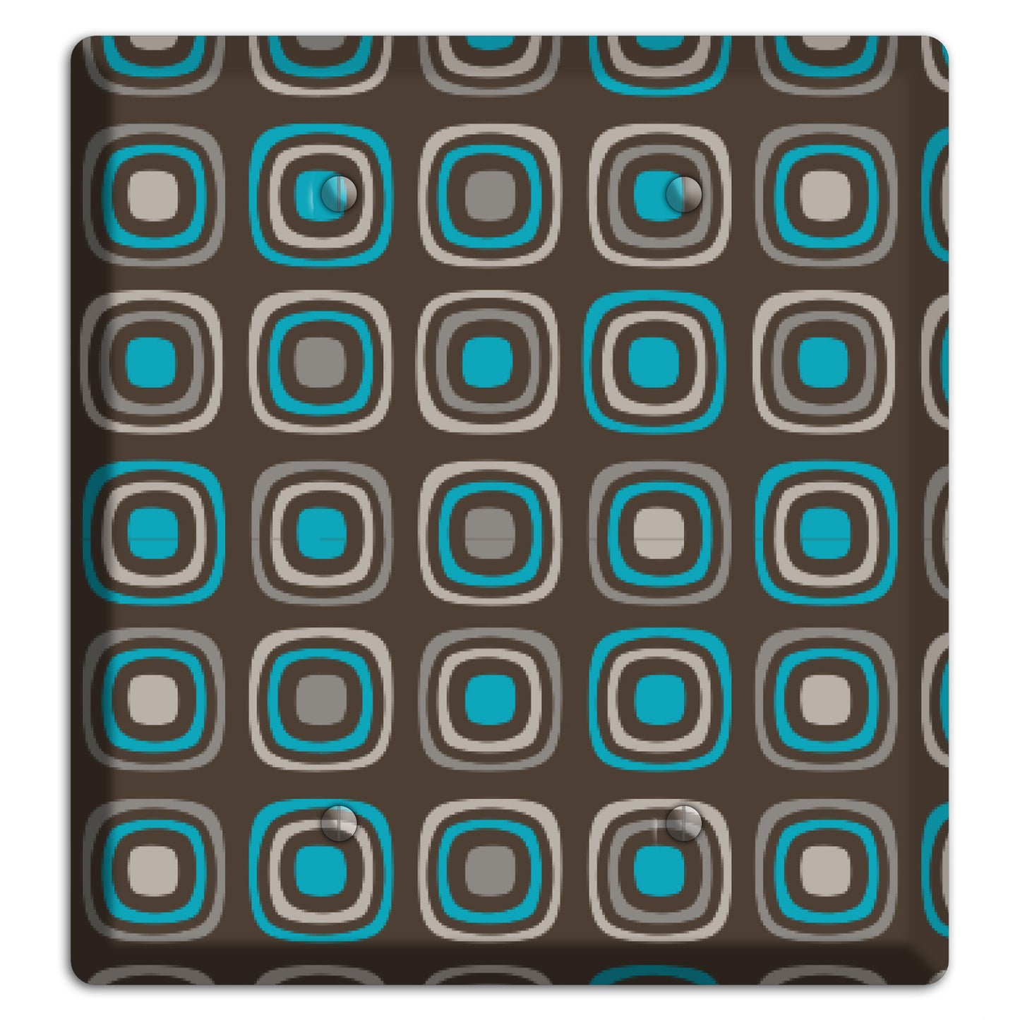 Multi Brown and Turquoise Retro Squares 2 Blank Wallplate