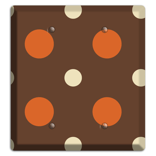 Brown with Coral and Beige Multi Medium Polka Dots 2 Blank Wallplate