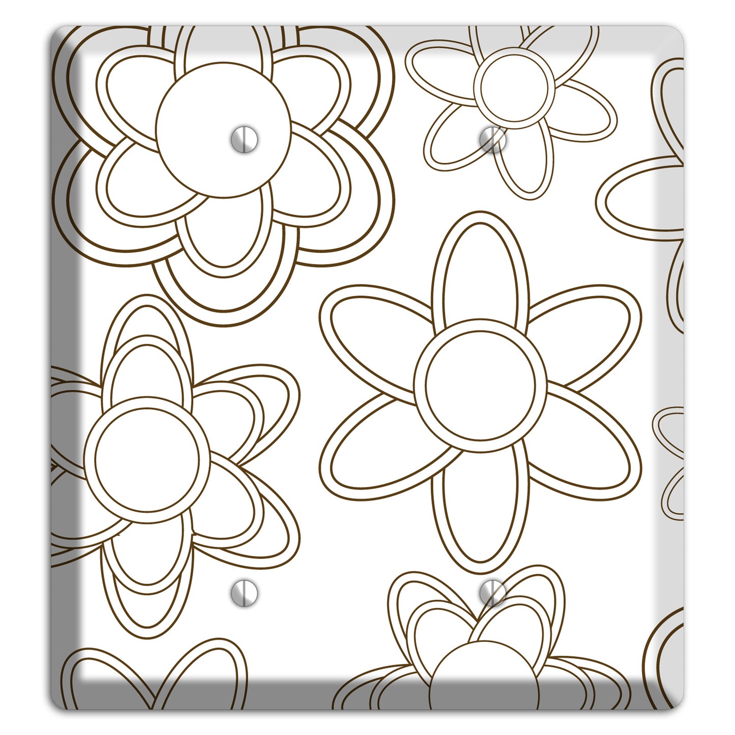 White with Retro Floral Contour 2 Blank Wallplate