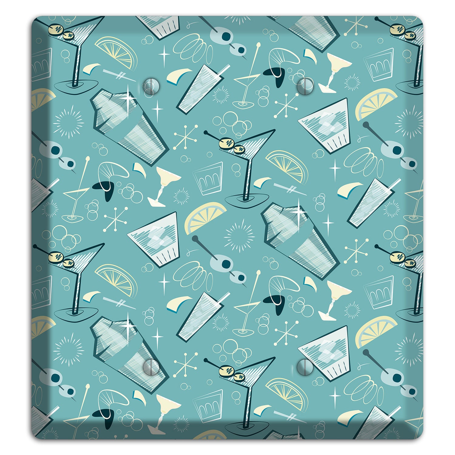 Retro Cocktails Teal 2 Blank Wallplate