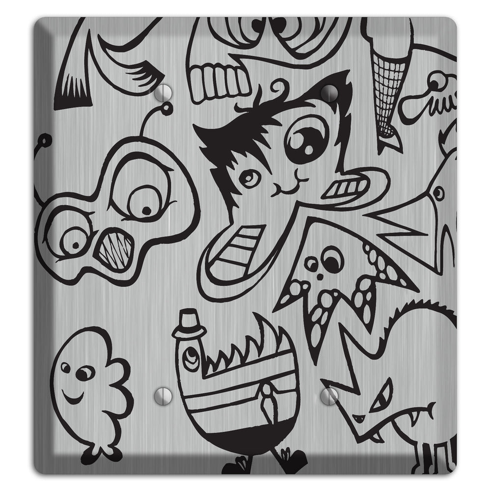 Whimsical Faces 3 Stainless Steel 2 Blank Wallplate
