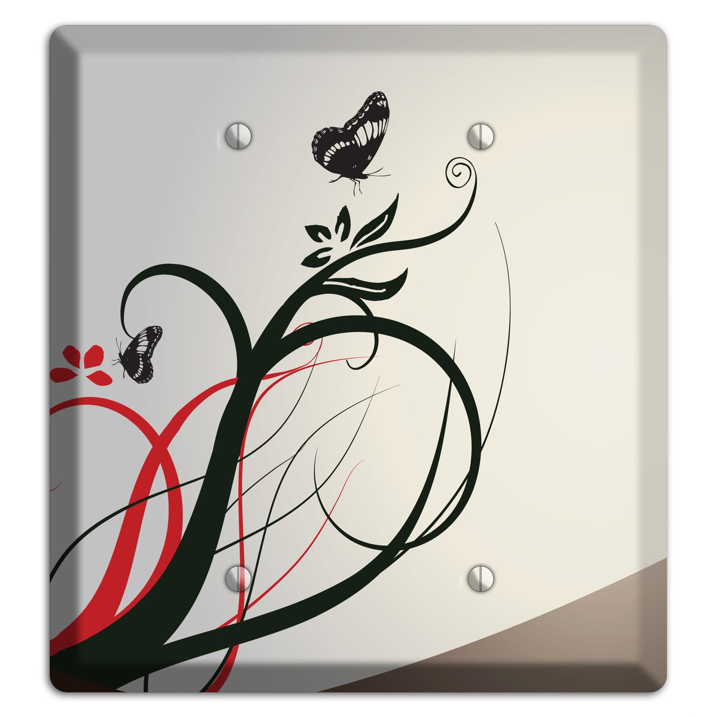 Grey and Red Floral Sprig with Butterfly 2 Blank Wallplate