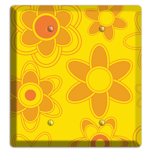 Yellow with Orange Retro Floral Contour 2 Blank Wallplate