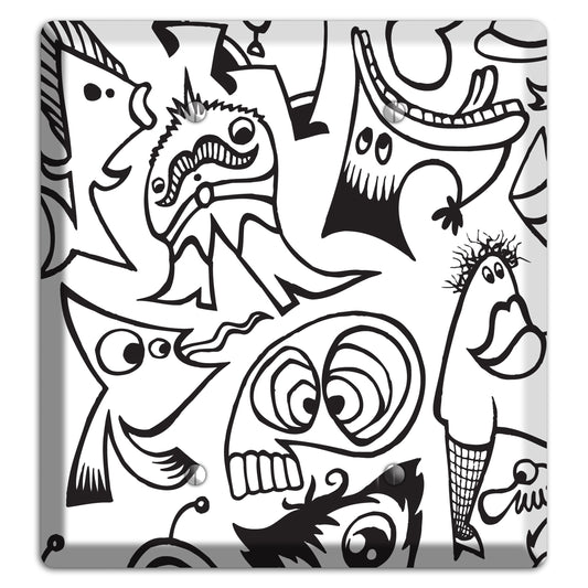 Black and White Whimsical Faces 2 2 Blank Wallplate