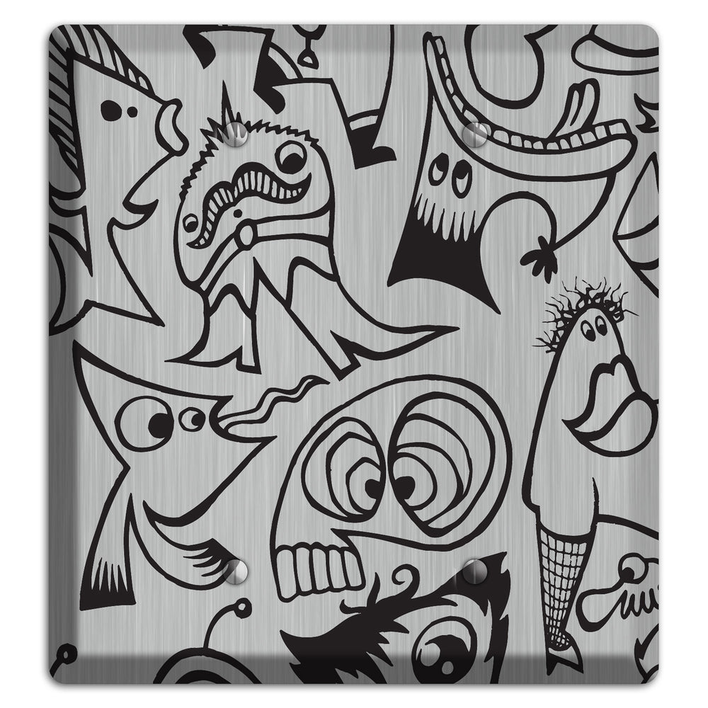 Whimsical Faces 2 Stainless Steel 2 Blank Wallplate