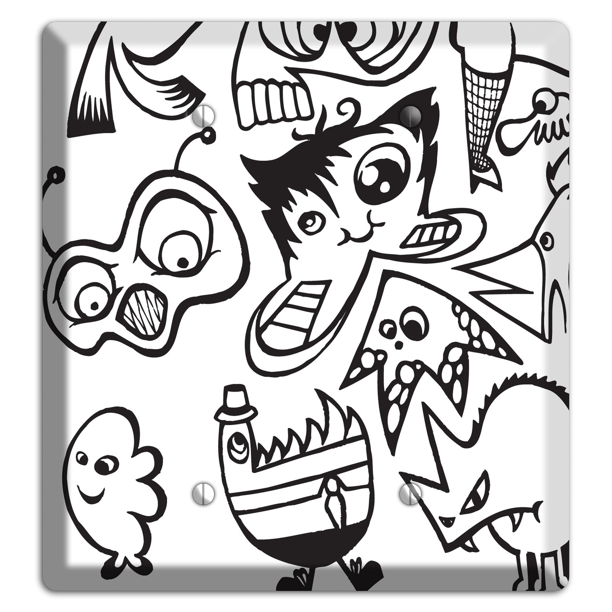 Black and White Whimsical Faces 3 2 Blank Wallplate