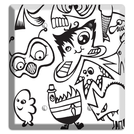 Black and White Whimsical Faces 3 2 Blank Wallplate