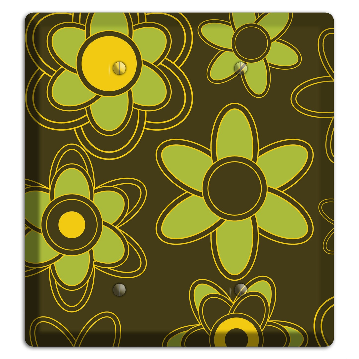 Brown with Lime Retro Floral Contour 2 Blank Wallplate