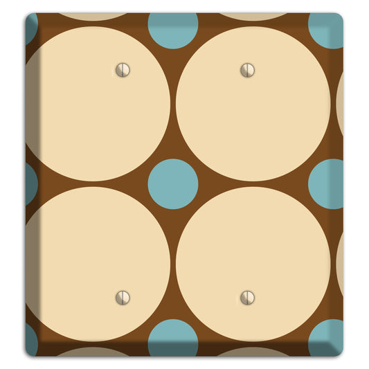 Brown with Beige and Dusty Blue Multi Tiled Large Dots 2 Blank Wallplate