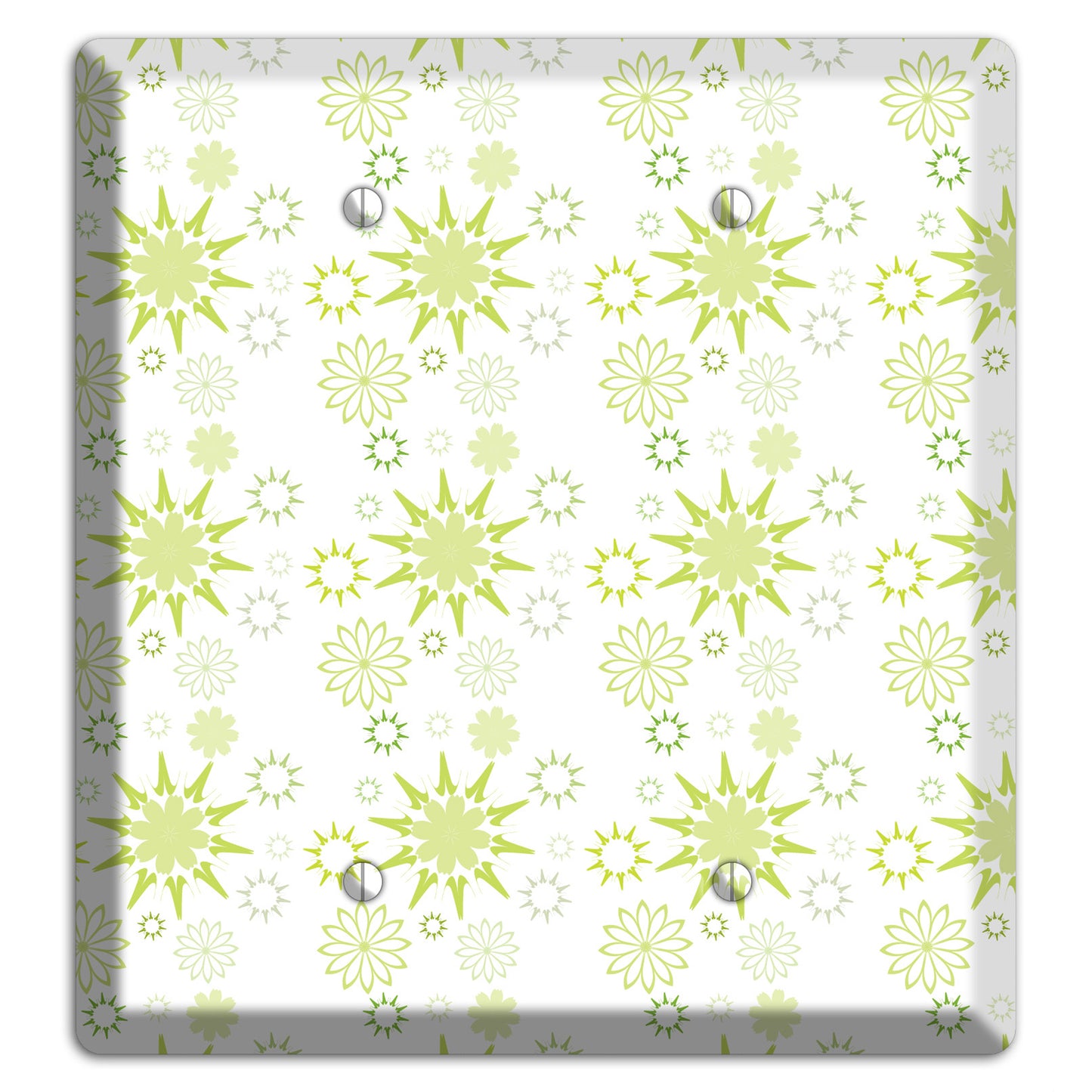 White with Multi Lime Floral Contour Retro Burst 2 Blank Wallplate