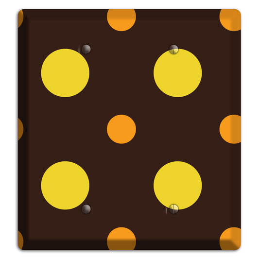Black with Yellow and Orange Multi Medium Polka Dots 2 Blank Wallplate