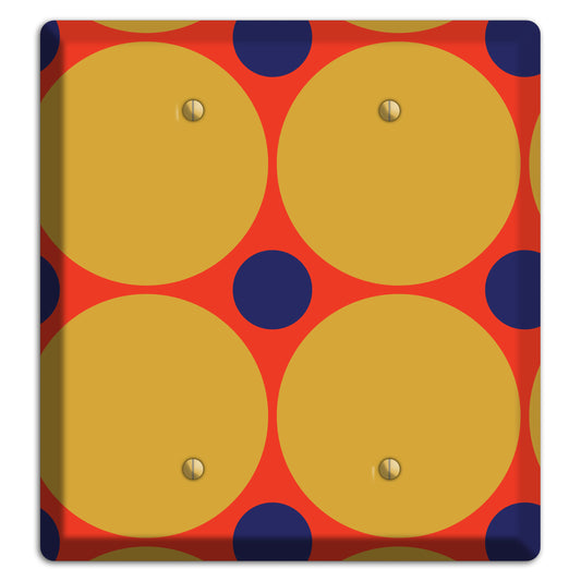 Red with Mustard and Blue Multi Tiled Large Dots 2 Blank Wallplate