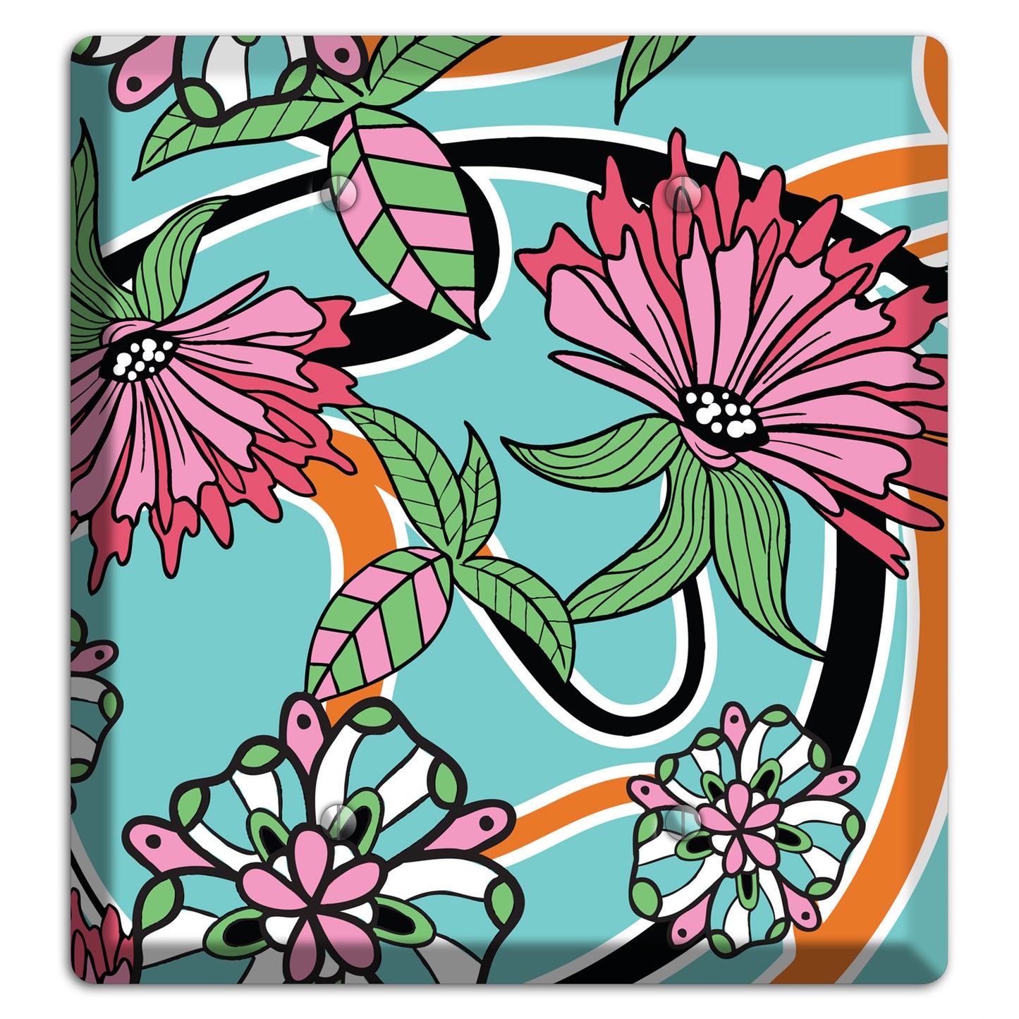 Turquoise with Pink Flowers 2 Blank Wallplate